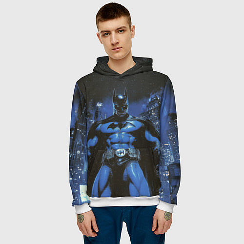 Мужская толстовка Бэтмен синий город / 3D-Белый – фото 3