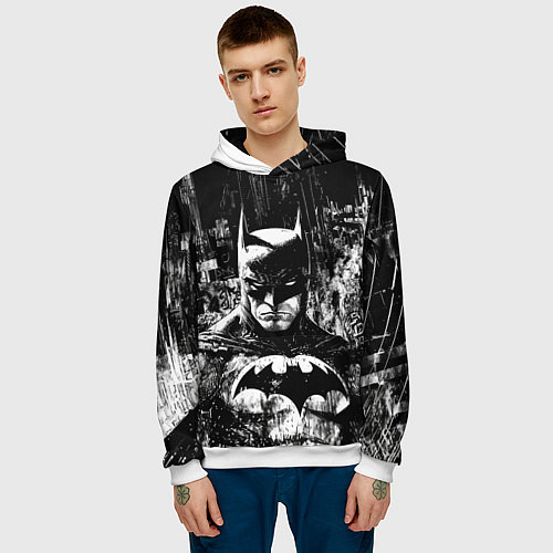 Мужская толстовка Бэтмен черно-белый стиль / 3D-Белый – фото 3
