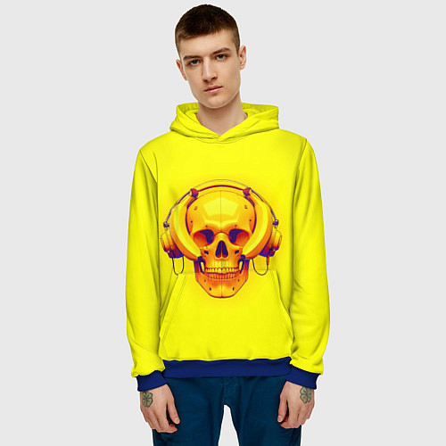 Мужская толстовка Yellow bananas skull - cyberpunk / 3D-Синий – фото 3