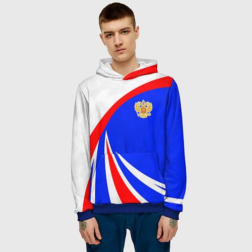 Мужская толстовка Герб России - цвета флага / 3D-Синий – фото 3