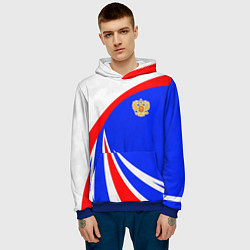 Толстовка-худи мужская Герб России - цвета флага, цвет: 3D-синий — фото 2