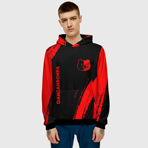 Мужская толстовка Danganronpa - red gradient вертикально / 3D-Черный – фото 3