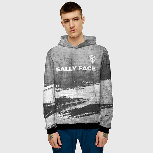 Мужская толстовка Sally Face - grey gradient посередине / 3D-Черный – фото 3