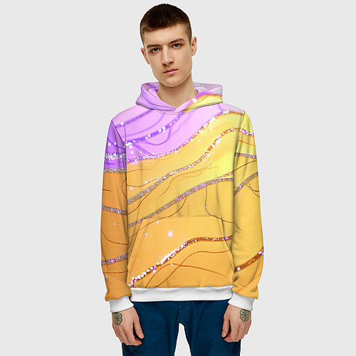Мужская толстовка Фиолетово-золотая текстура с блестяшками / 3D-Белый – фото 3