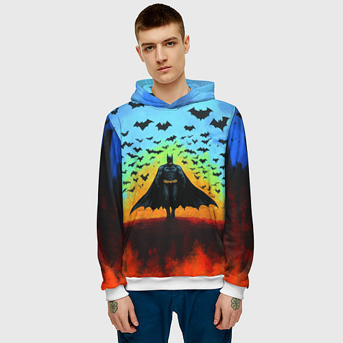 Мужская толстовка Бэтмен и летучие мыши / 3D-Белый – фото 3