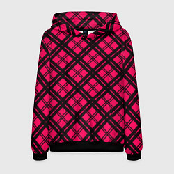 Толстовка-худи мужская Чёрно-розовый крупная клетка, цвет: 3D-черный