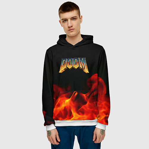 Мужская толстовка Doom огненная текстура / 3D-Белый – фото 3
