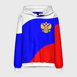 Толстовка-худи мужская Россия волна и герб, цвет: 3D-белый