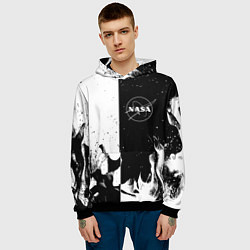 Толстовка-худи мужская Nasa черно белый огонь, цвет: 3D-черный — фото 2