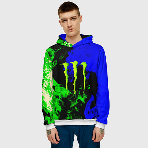 Мужская толстовка Monster energy кислотный огонь / 3D-Белый – фото 3