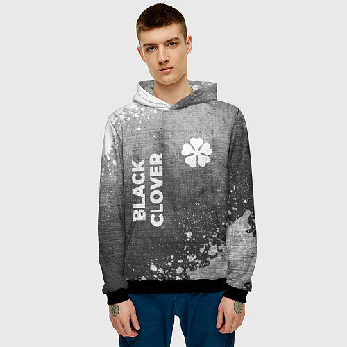 Мужская толстовка Black Clover - grey gradient вертикально / 3D-Черный – фото 3