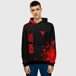 Толстовка-худи мужская Bon Jovi - red gradient вертикально, цвет: 3D-черный — фото 2