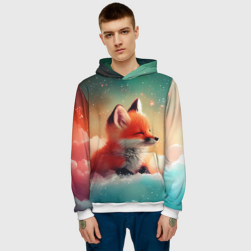 Мужская толстовка Милый лисенок спит на облаке / 3D-Белый – фото 3