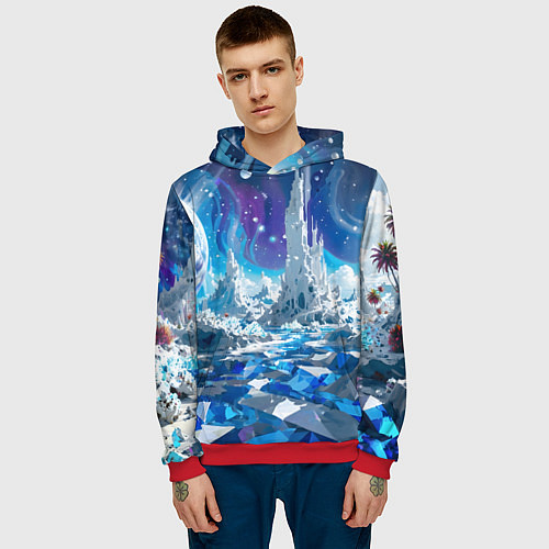 Мужская толстовка Космический фантастический пейзаж / 3D-Красный – фото 3