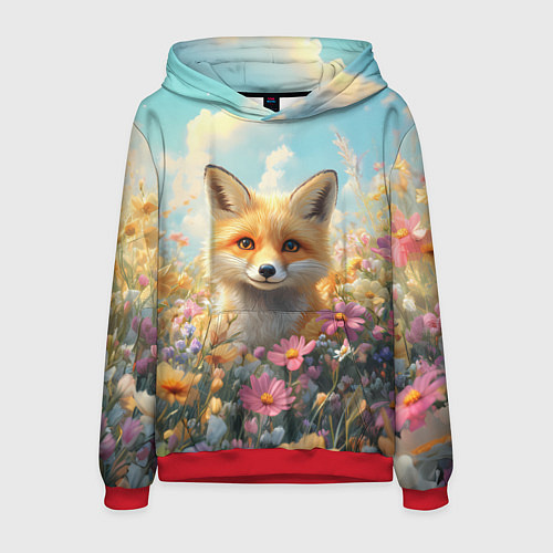 Мужская толстовка Лиса в цветочном поле / 3D-Красный – фото 1