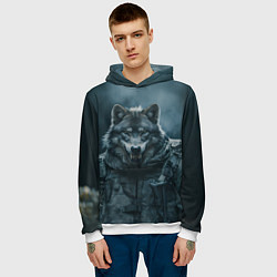Толстовка-худи мужская Солдат волк, цвет: 3D-белый — фото 2