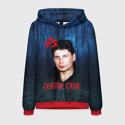 Мужская толстовка Юрий Хой синий фон леса / 3D-Красный – фото 1