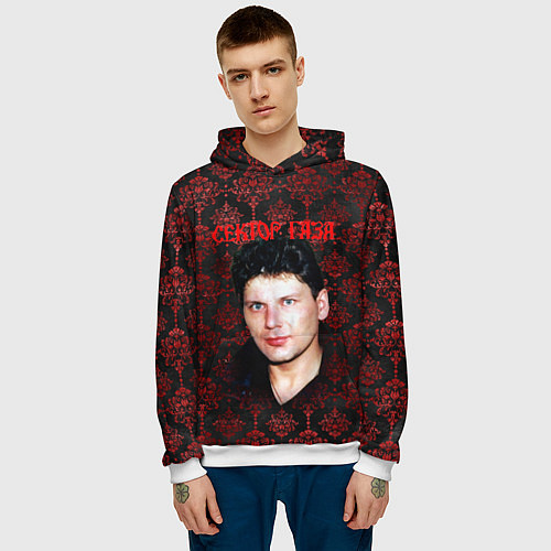 Мужская толстовка Сектор газа красные узоры / 3D-Белый – фото 3