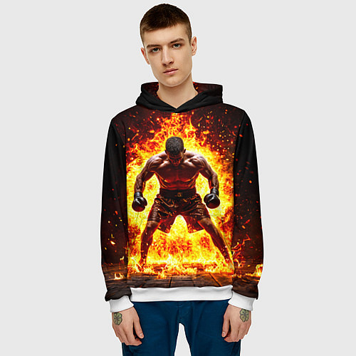 Мужская толстовка Боксер в огне / 3D-Белый – фото 3