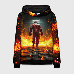 Толстовка-худи мужская Боксер в огне, цвет: 3D-черный