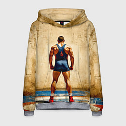 Толстовка-худи мужская Греко-римский борец на бежевом, цвет: 3D-меланж