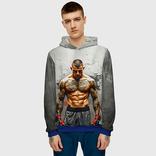 Мужская толстовка Дастин Порье на сером / 3D-Синий – фото 3
