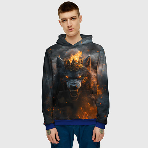 Мужская толстовка Волк в огне / 3D-Синий – фото 3