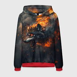 Толстовка-худи мужская Волк в огне и дыме, цвет: 3D-красный