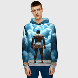 Толстовка-худи мужская Мухаммед Али в синем дыму, цвет: 3D-меланж — фото 2