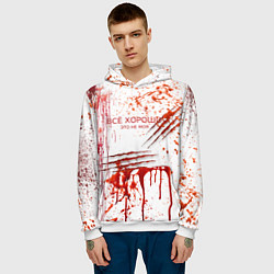 Толстовка-худи мужская Кровь с царапинами заляпанная, цвет: 3D-белый — фото 2