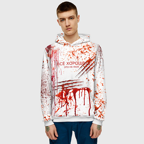 Мужская толстовка Кровь с царапинами заляпанная / 3D-Белый – фото 3