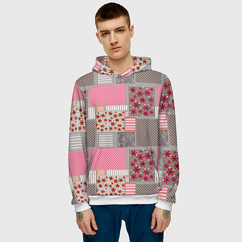 Мужская толстовка Розово-серые разноцветные лоскуты / 3D-Белый – фото 3
