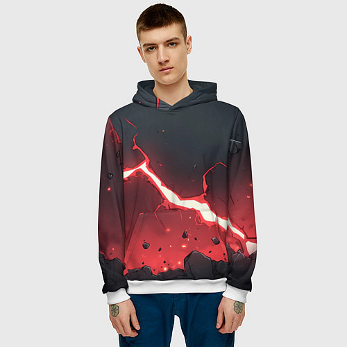 Мужская толстовка Красная молния на черной текстуре / 3D-Белый – фото 3