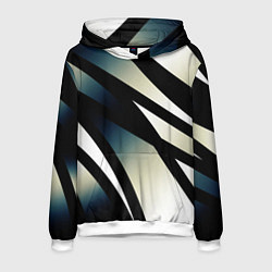 Толстовка-худи мужская Чёрно-белый с синим затемнением полосы, цвет: 3D-белый