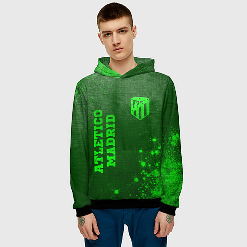 Мужская толстовка Atletico Madrid - green gradient вертикально / 3D-Черный – фото 3