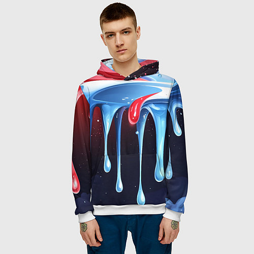 Мужская толстовка Синие и красные слизи текстура / 3D-Белый – фото 3