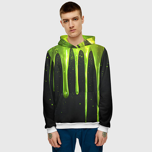Мужская толстовка Слизь зеленая текстура / 3D-Белый – фото 3