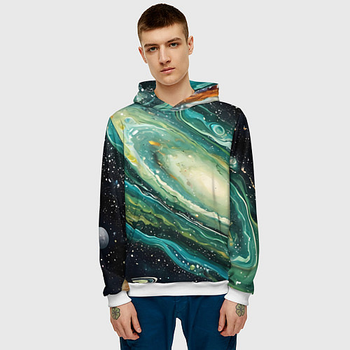 Мужская толстовка Зеленая вселенная / 3D-Белый – фото 3