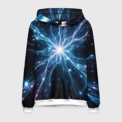 Толстовка-худи мужская Всплеск света и звезды - космическая абстракция, цвет: 3D-белый
