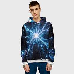 Толстовка-худи мужская Всплеск света и звезды - космическая абстракция, цвет: 3D-белый — фото 2