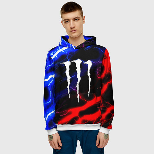 Мужская толстовка Monster energy молнии неон / 3D-Белый – фото 3