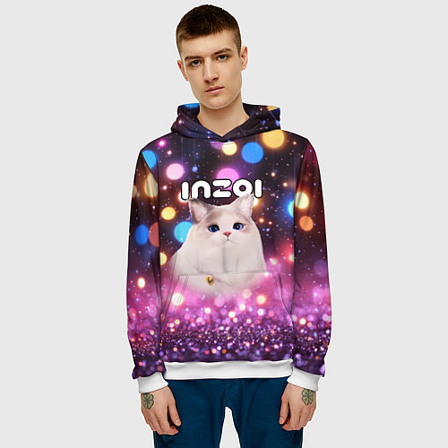 Мужская толстовка Inzoi кошечка и логотип / 3D-Белый – фото 3