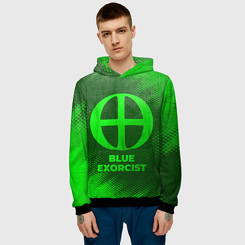 Мужская толстовка Blue Exorcist - green gradient / 3D-Черный – фото 3