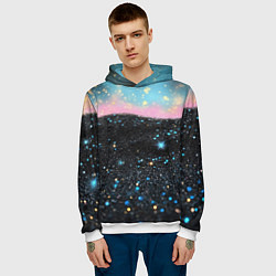 Толстовка-худи мужская Блестящая текстура на черном, цвет: 3D-белый — фото 2