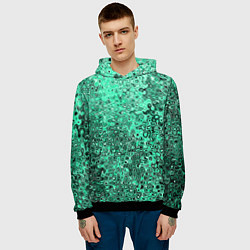 Толстовка-худи мужская Бирюзовый аквамарин абстрактная текстура, цвет: 3D-черный — фото 2