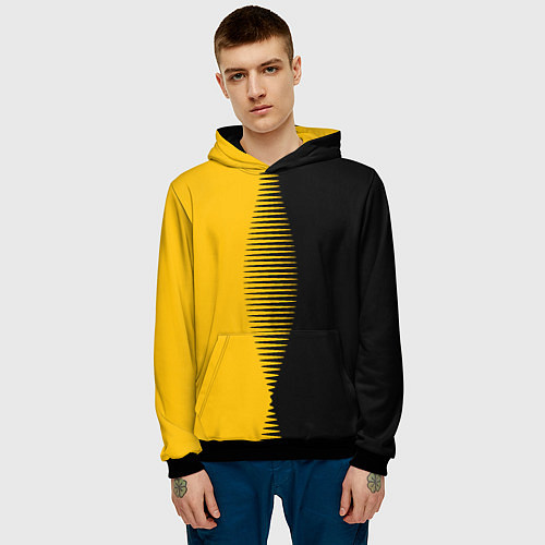 Мужская толстовка Чёрно-жёлтый пополам с переходом / 3D-Черный – фото 3