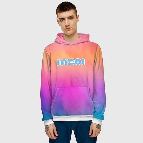 Мужская толстовка Inzoi розово-оранжевый фон / 3D-Белый – фото 3