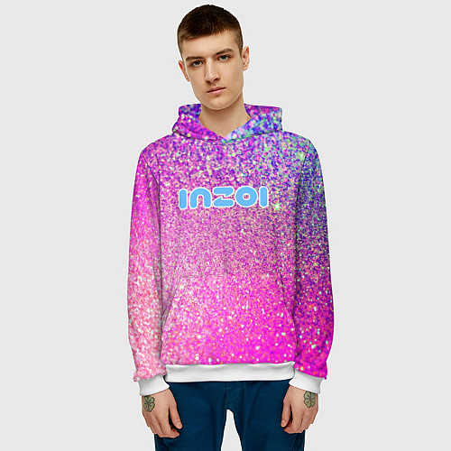 Мужская толстовка Inzoi лого и розовые блестки / 3D-Белый – фото 3