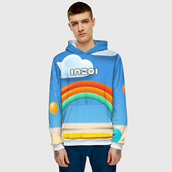 Толстовка-худи мужская Inzoi объемная радуга и облака, цвет: 3D-белый — фото 2