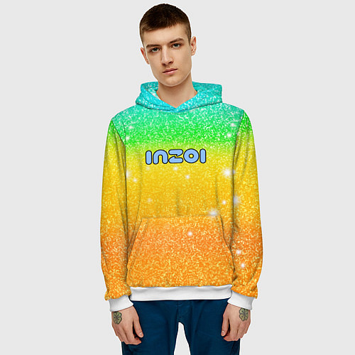 Мужская толстовка Inzoi зелено-желтый фон / 3D-Белый – фото 3